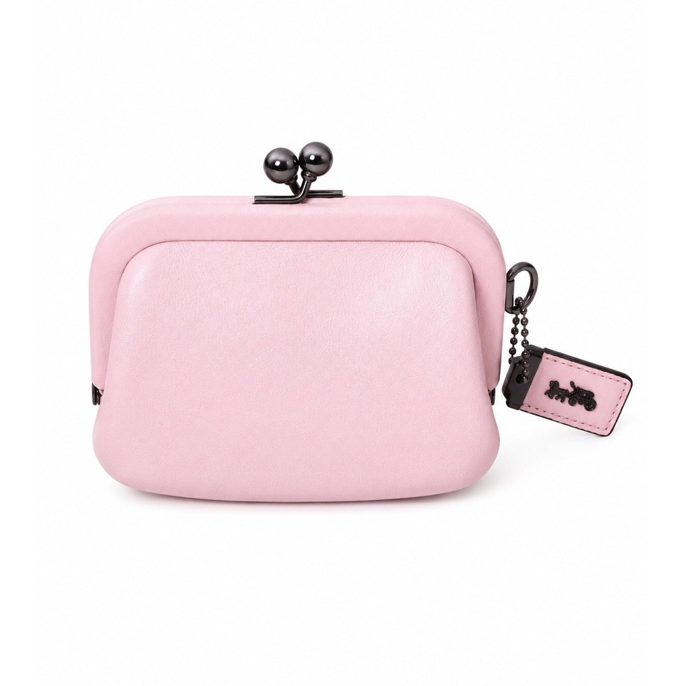 Coach 1941 Kisslock Coin Purse Pink Leather Coin Case Gunmetal Hardware - Picture 1 of 9